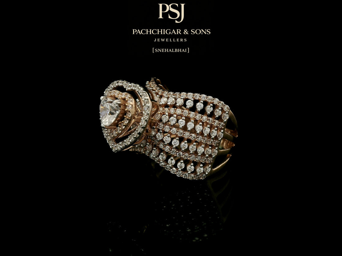 Heart-Shaped Diamond Statement Ring with Layered Band Design