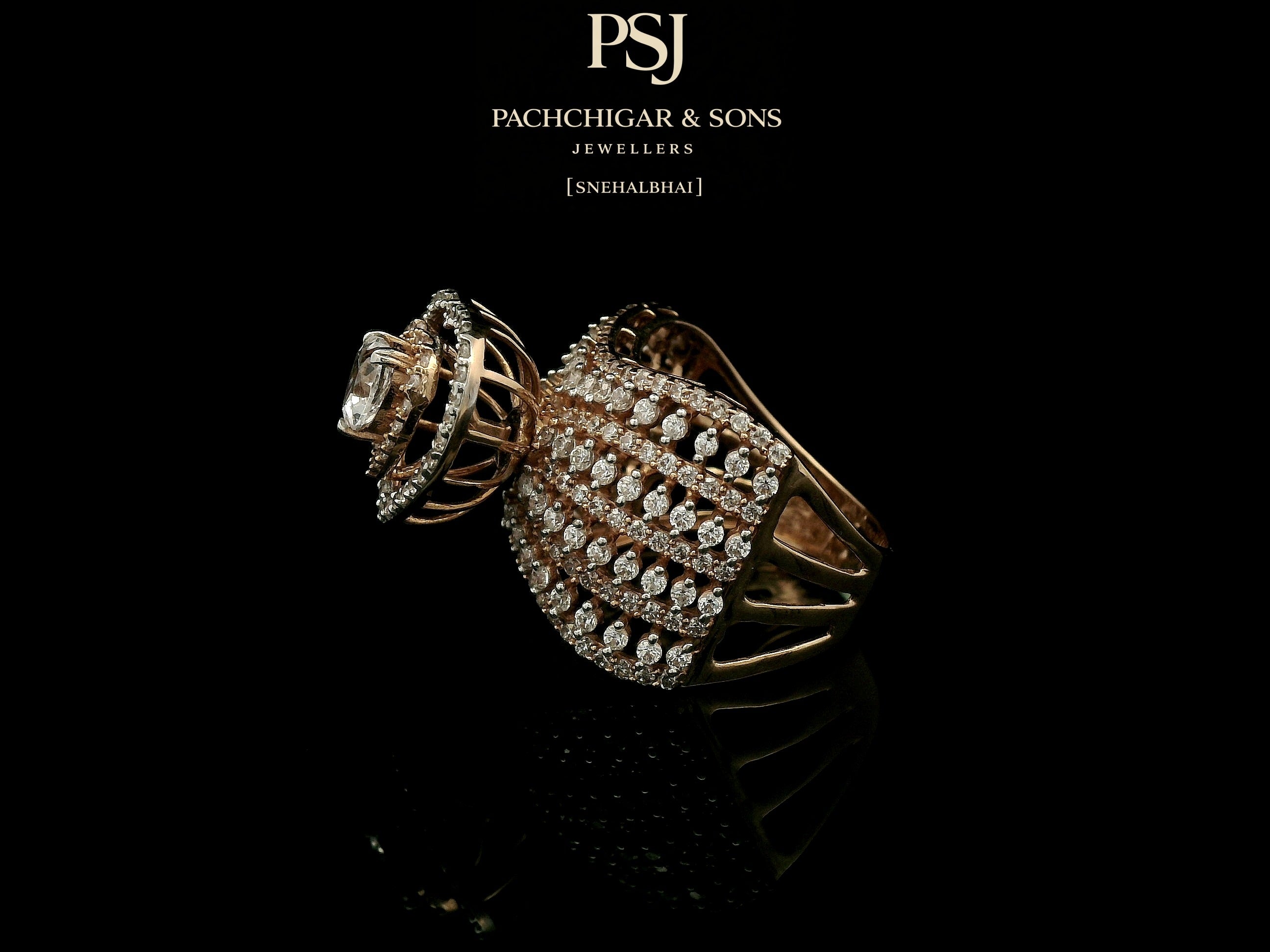 Heart-Shaped Diamond Statement Ring with Layered Band Design