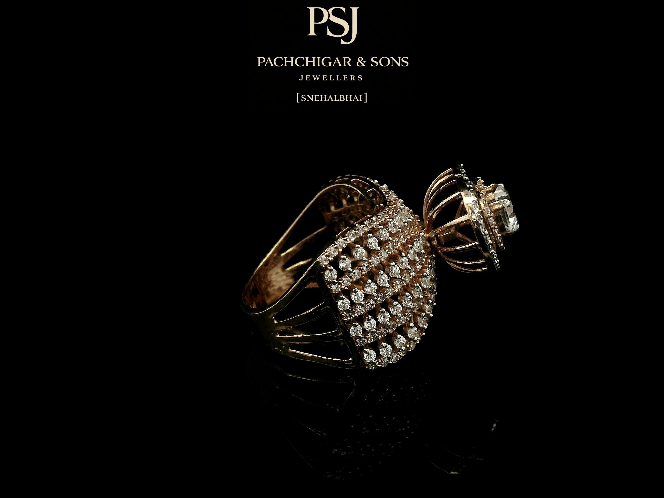 Heart-Shaped Diamond Statement Ring with Layered Band Design