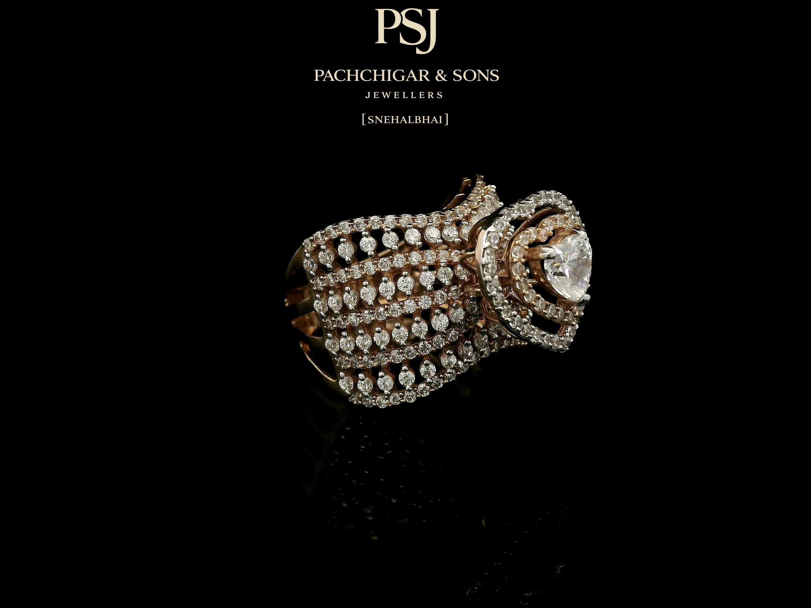 Heart-Shaped Diamond Statement Ring with Layered Band Design