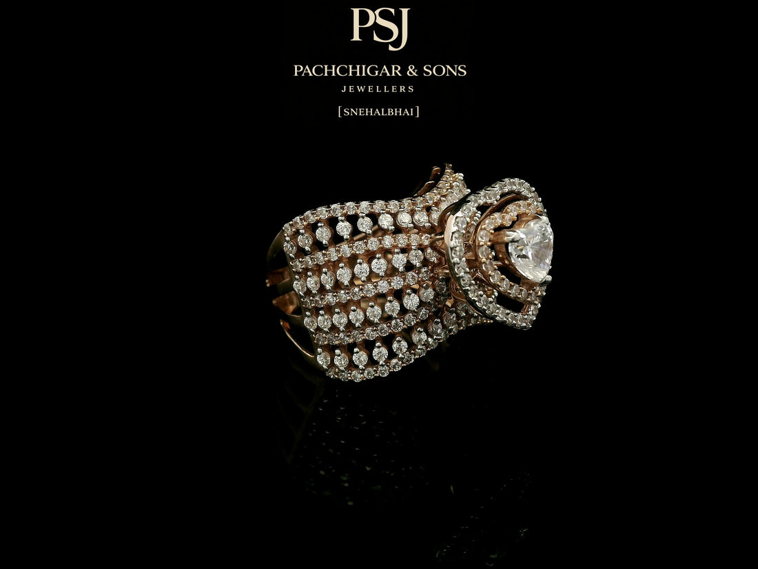 Heart-Shaped Diamond Statement Ring with Layered Band Design