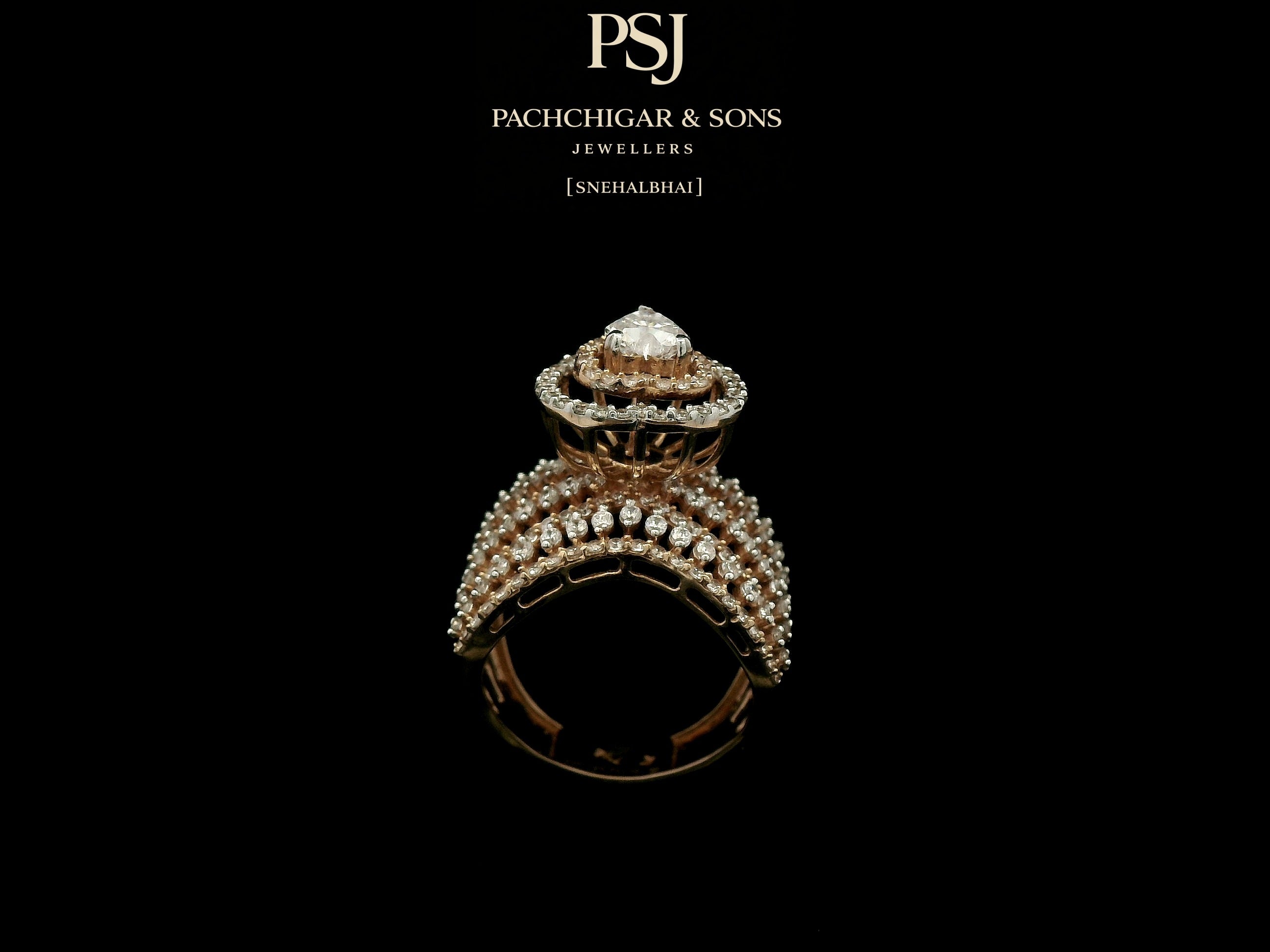 Heart-Shaped Diamond Statement Ring with Layered Band Design