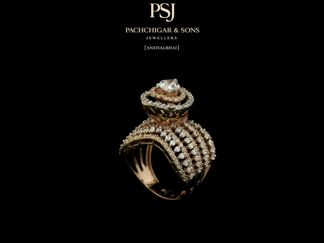 Heart-Shaped Diamond Statement Ring with Layered Band Design
