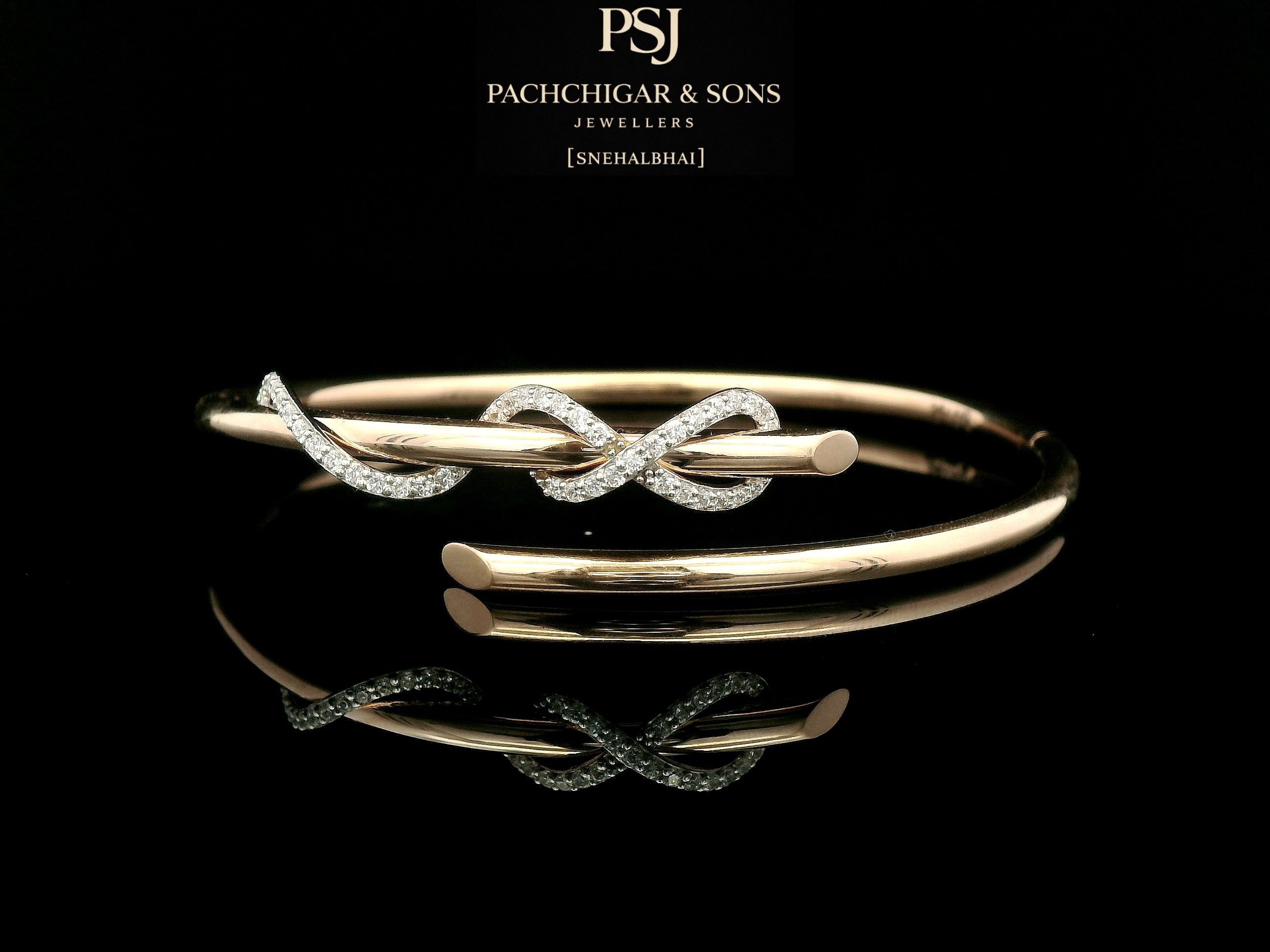 Elegant Infinity Diamond Open Bangle in Rose Gold