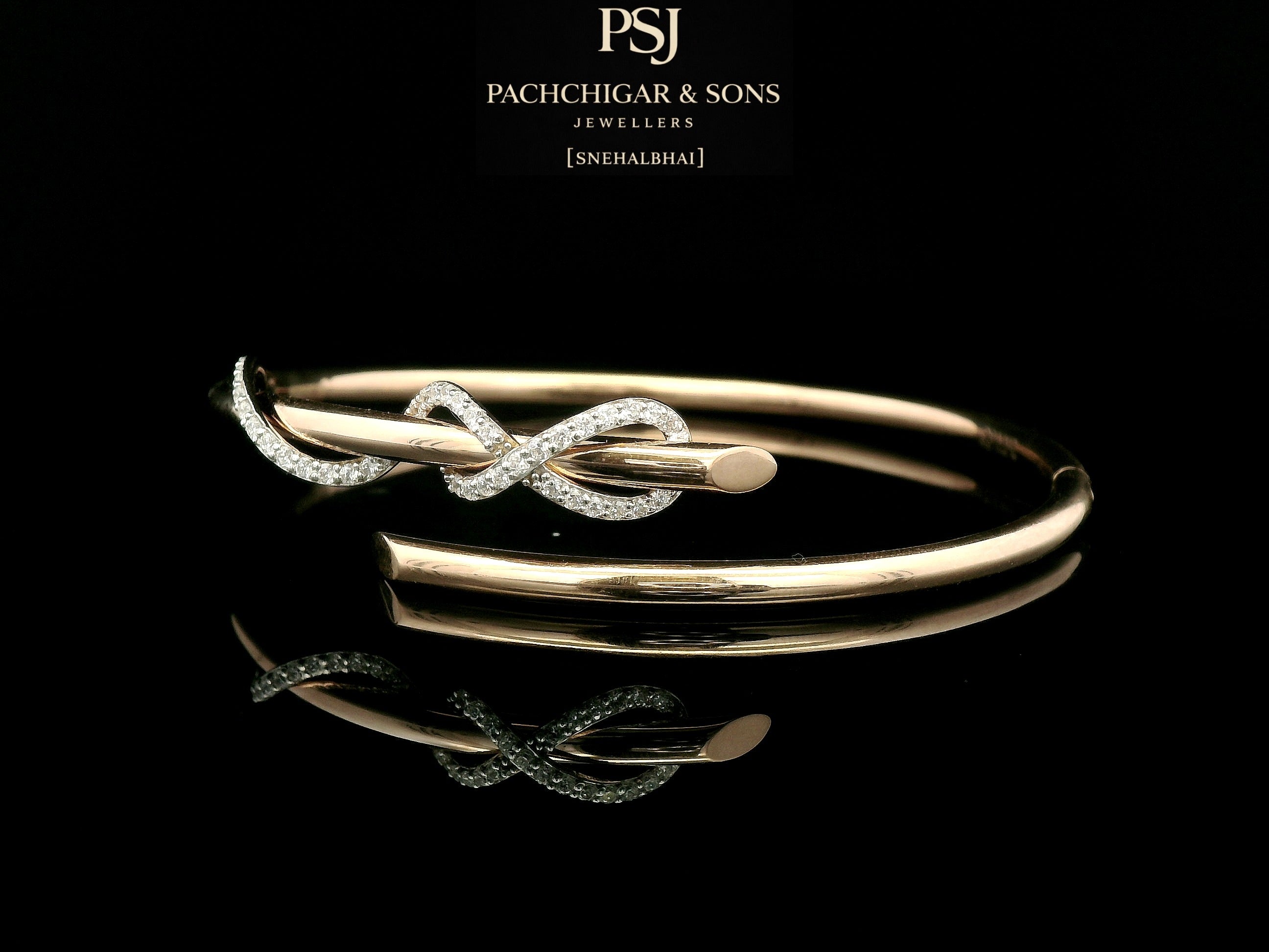 Elegant Infinity Diamond Open Bangle in Rose Gold