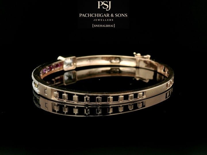 Rainbow Sapphire and Diamond Rose Gold Bangle