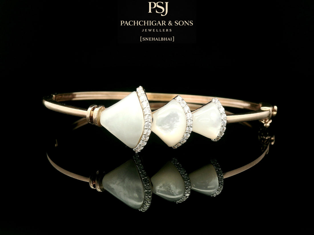 Modern Mother of Pearl Diamond Bangle in Rose Gold