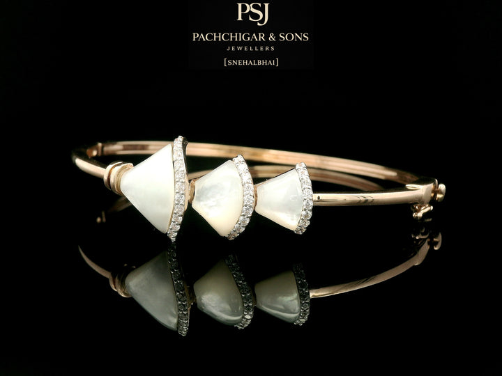 Modern Mother of Pearl Diamond Bangle in Rose Gold
