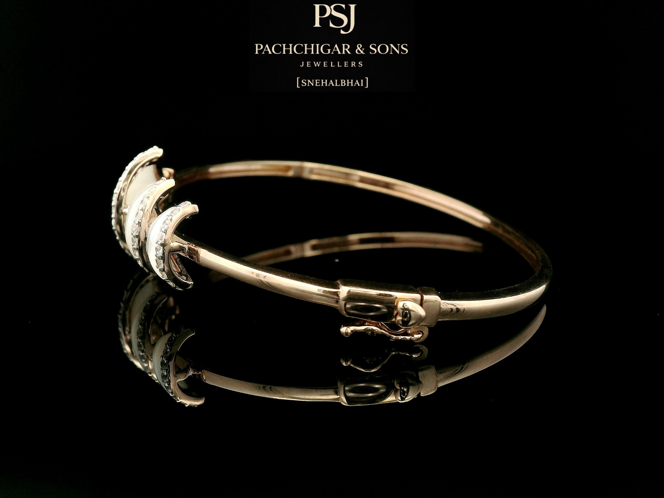 Modern Mother of Pearl Diamond Bangle in Rose Gold