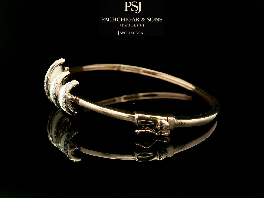 Modern Mother of Pearl Diamond Bangle in Rose Gold