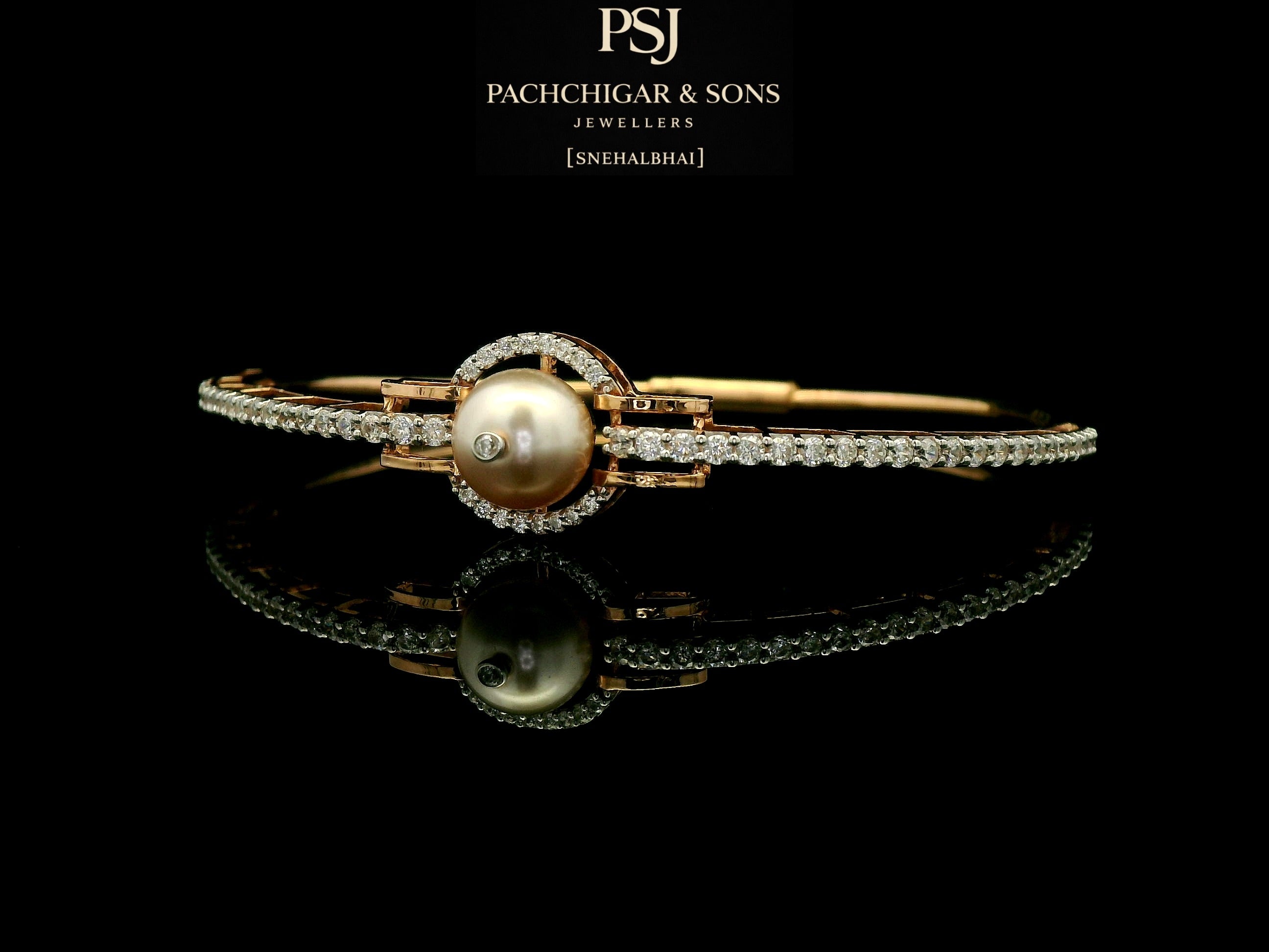Elegant Pearl and Diamond Halo Bracelets in Gold