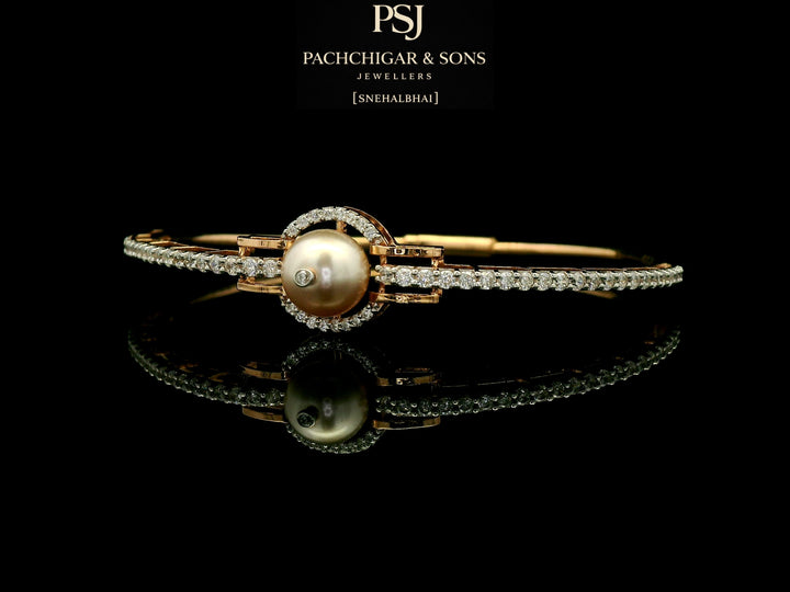 Elegant Pearl and Diamond Halo Bracelets in Gold
