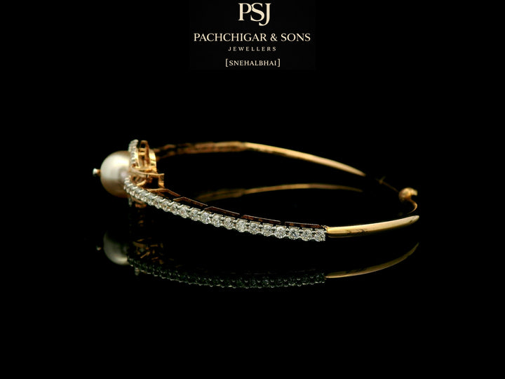 Elegant Pearl and Diamond Halo Bracelets in Gold