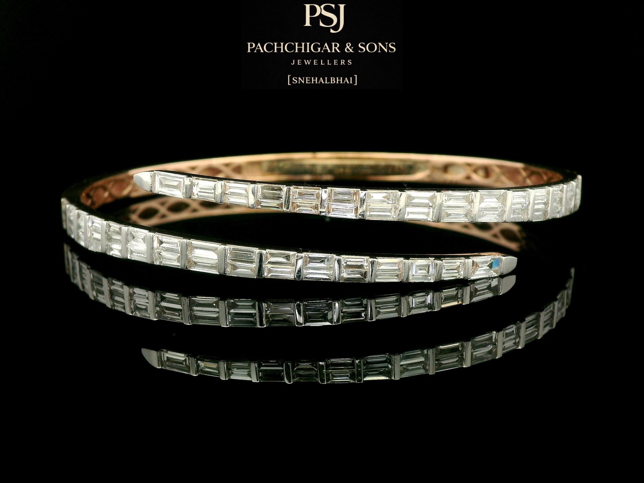Baguette Diamond Open Cuff Bangle in Gold
