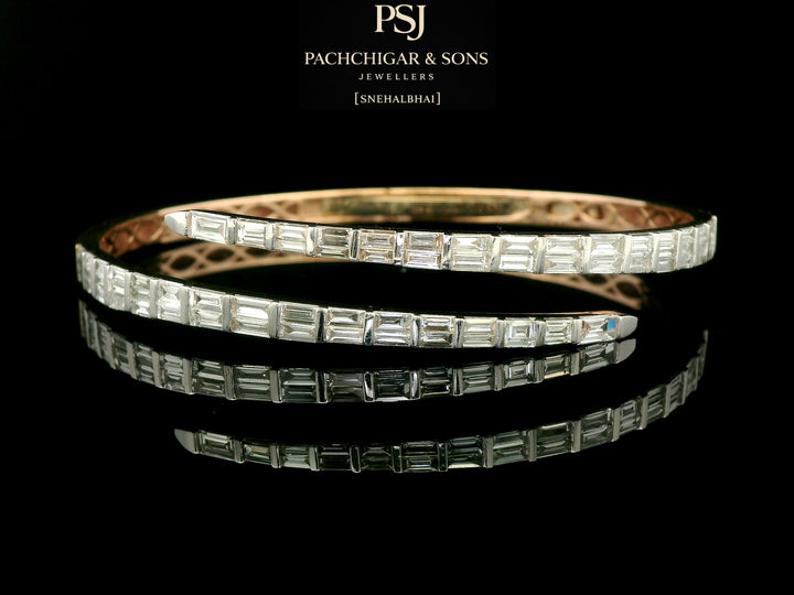 Baguette Diamond Open Cuff Bangle in Gold