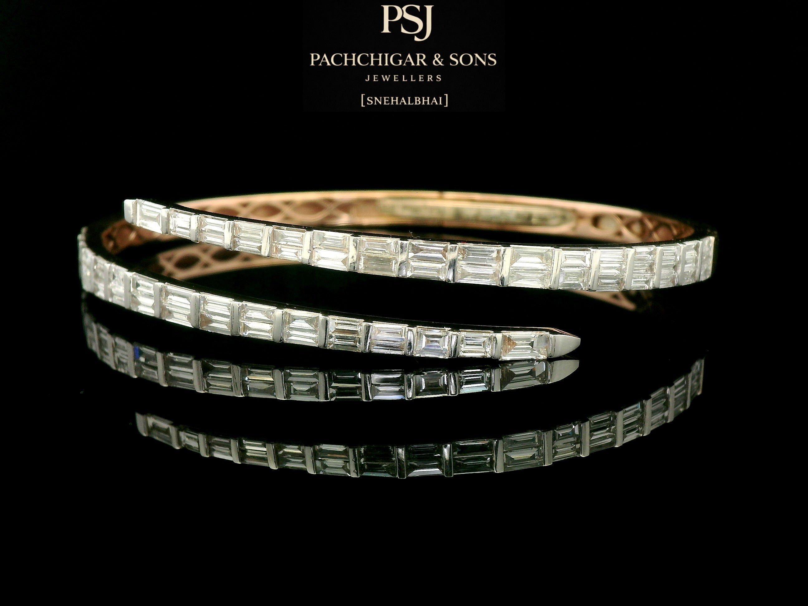 Baguette Diamond Open Cuff Bangle in Gold