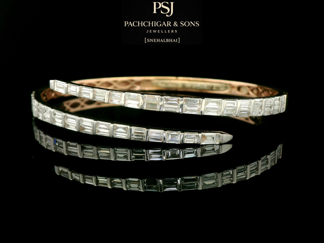 Baguette Diamond Open Cuff Bangle in Gold