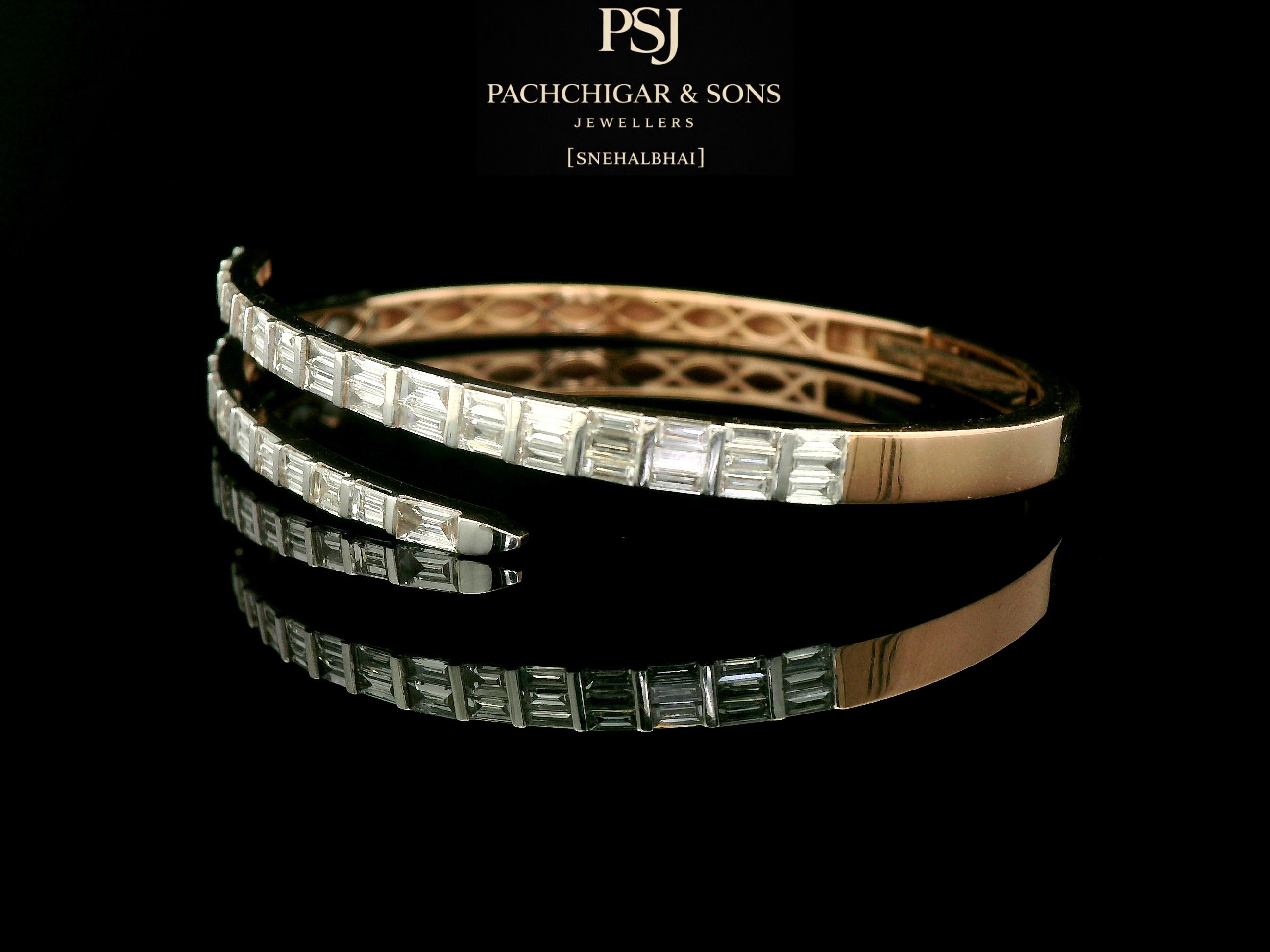 Baguette Diamond Open Cuff Bangle in Gold