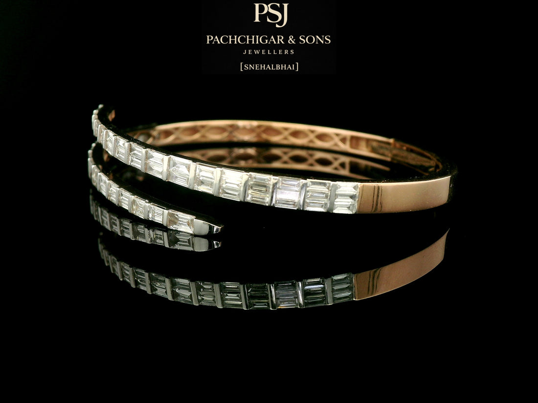 Baguette Diamond Open Cuff Bangle in Gold