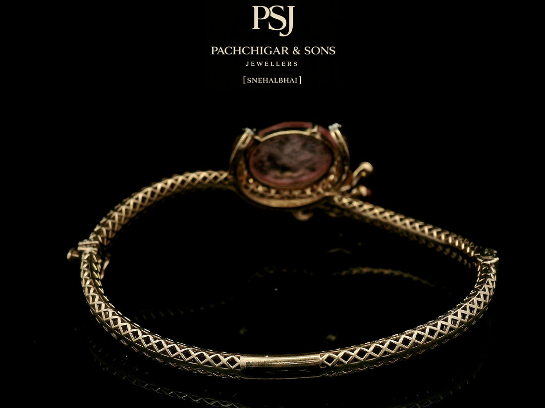 Rose Quartz Statement Bangle with Diamond Halo and Red Bead Detailing