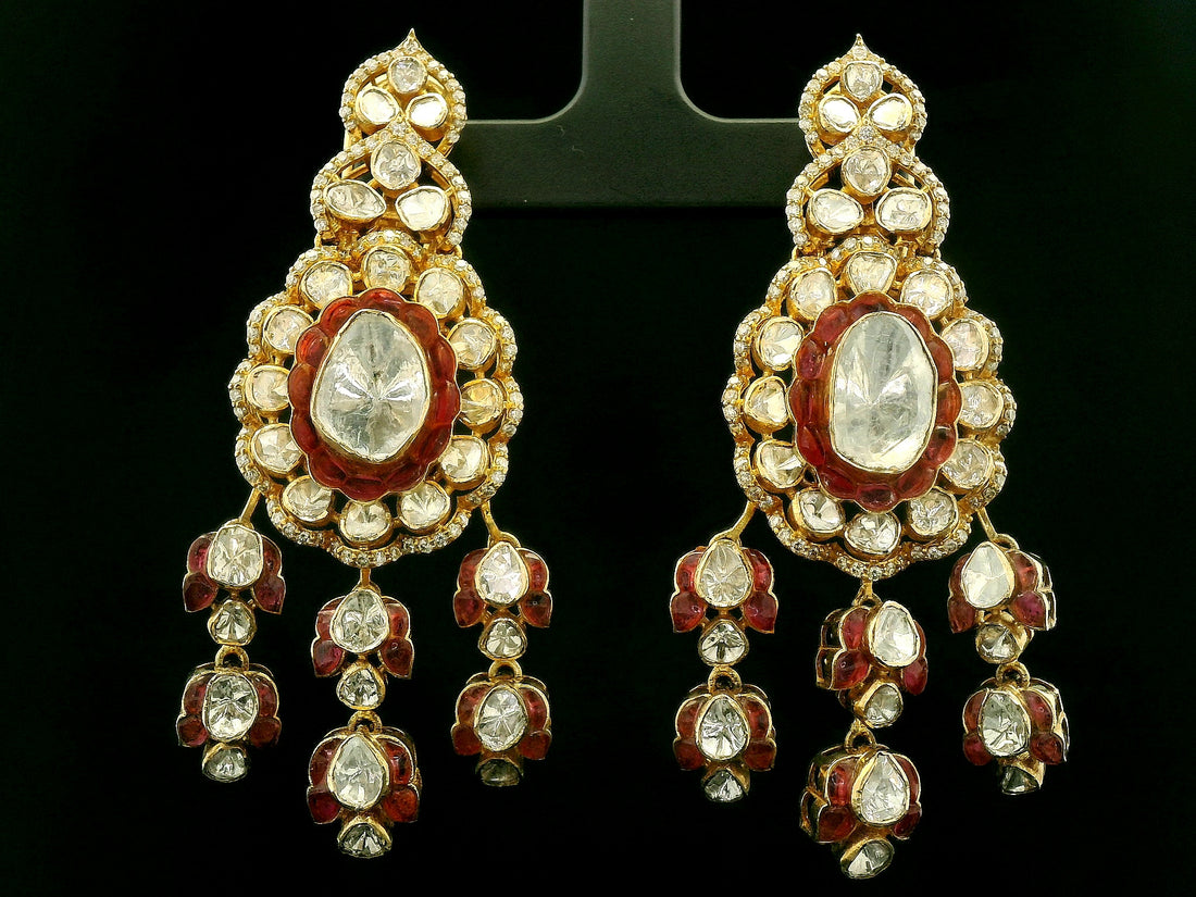 Royal Kundan Chandbali Drop Earrings with Ruby Accents