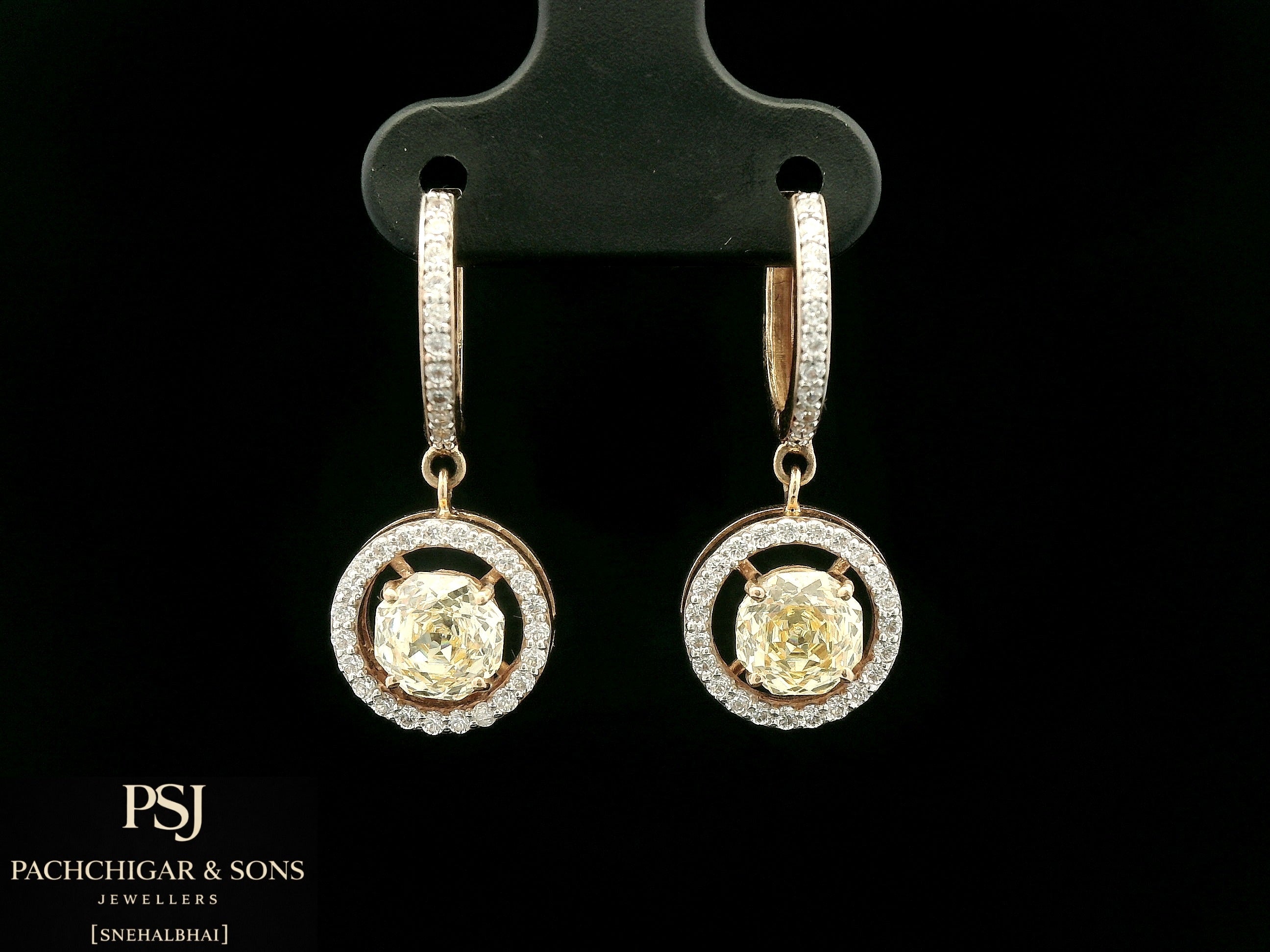 Round Halo Diamond Drop Earrings