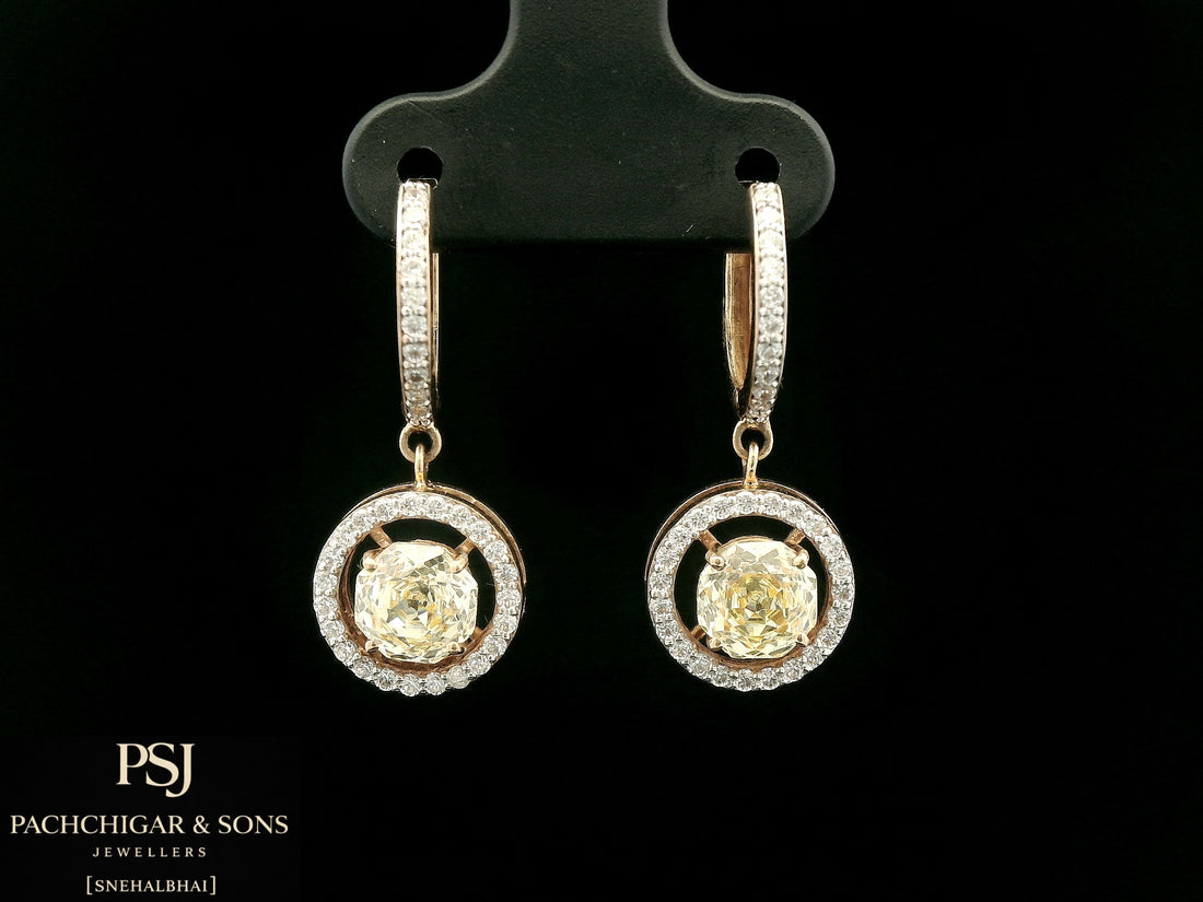 Round Halo Diamond Drop Earrings
