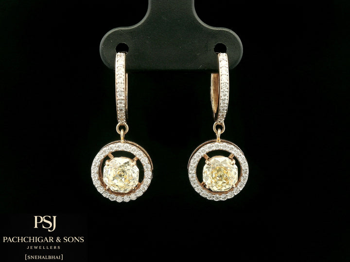 Round Halo Diamond Drop Earrings