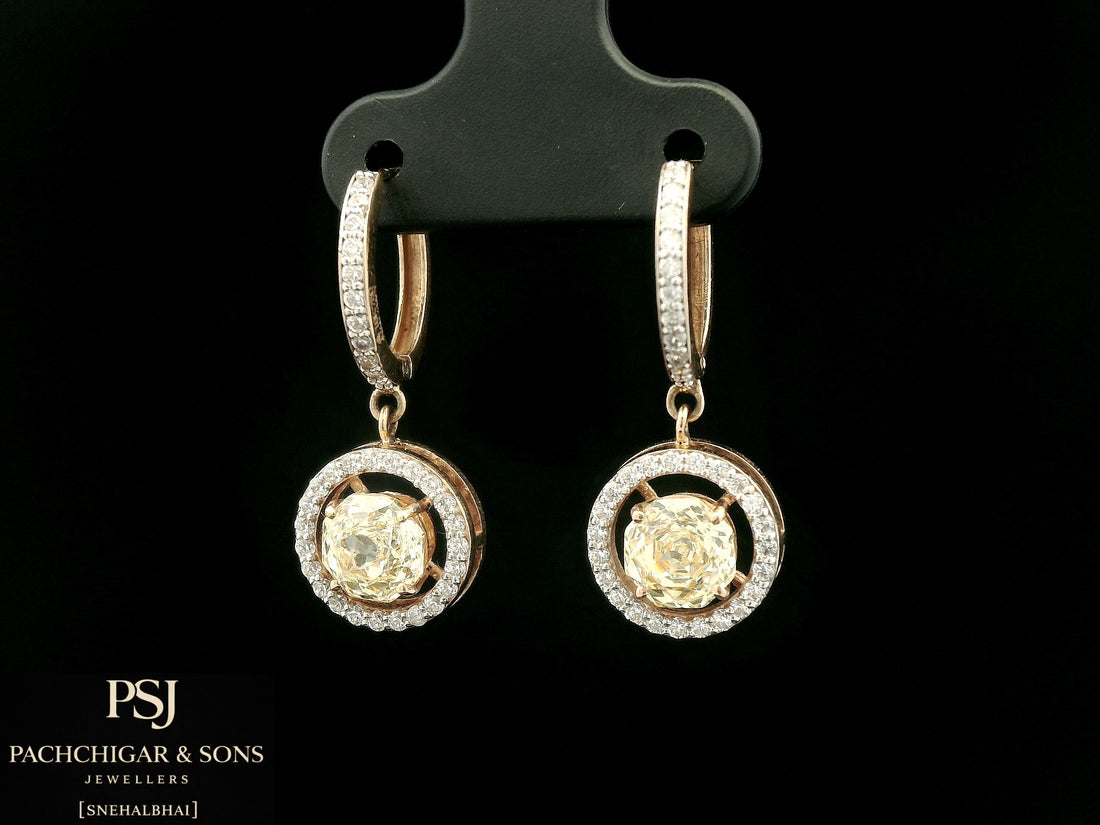 Round Halo Diamond Drop Earrings