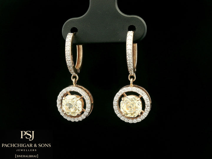 Round Halo Diamond Drop Earrings