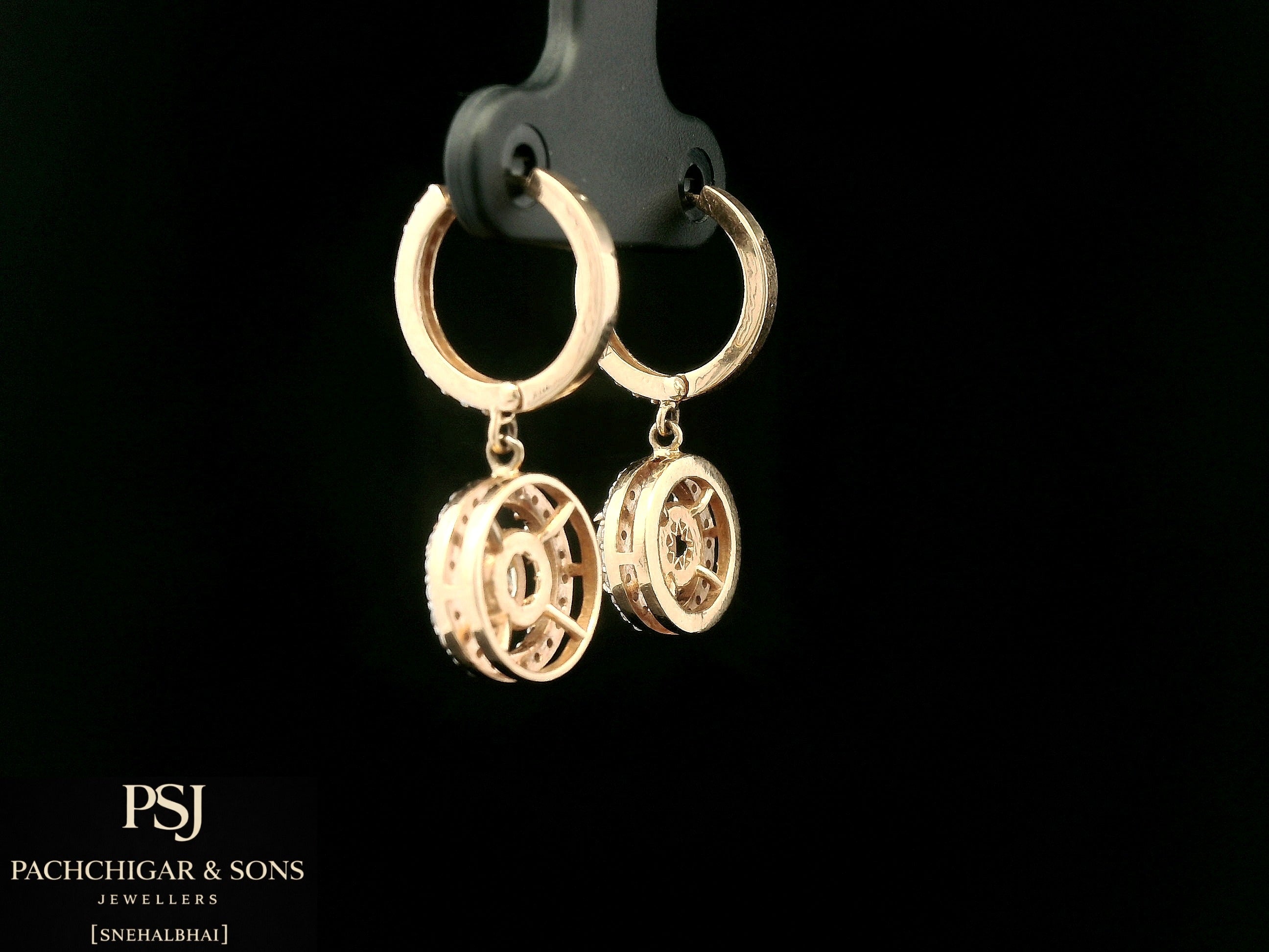 Round Halo Diamond Drop Earrings