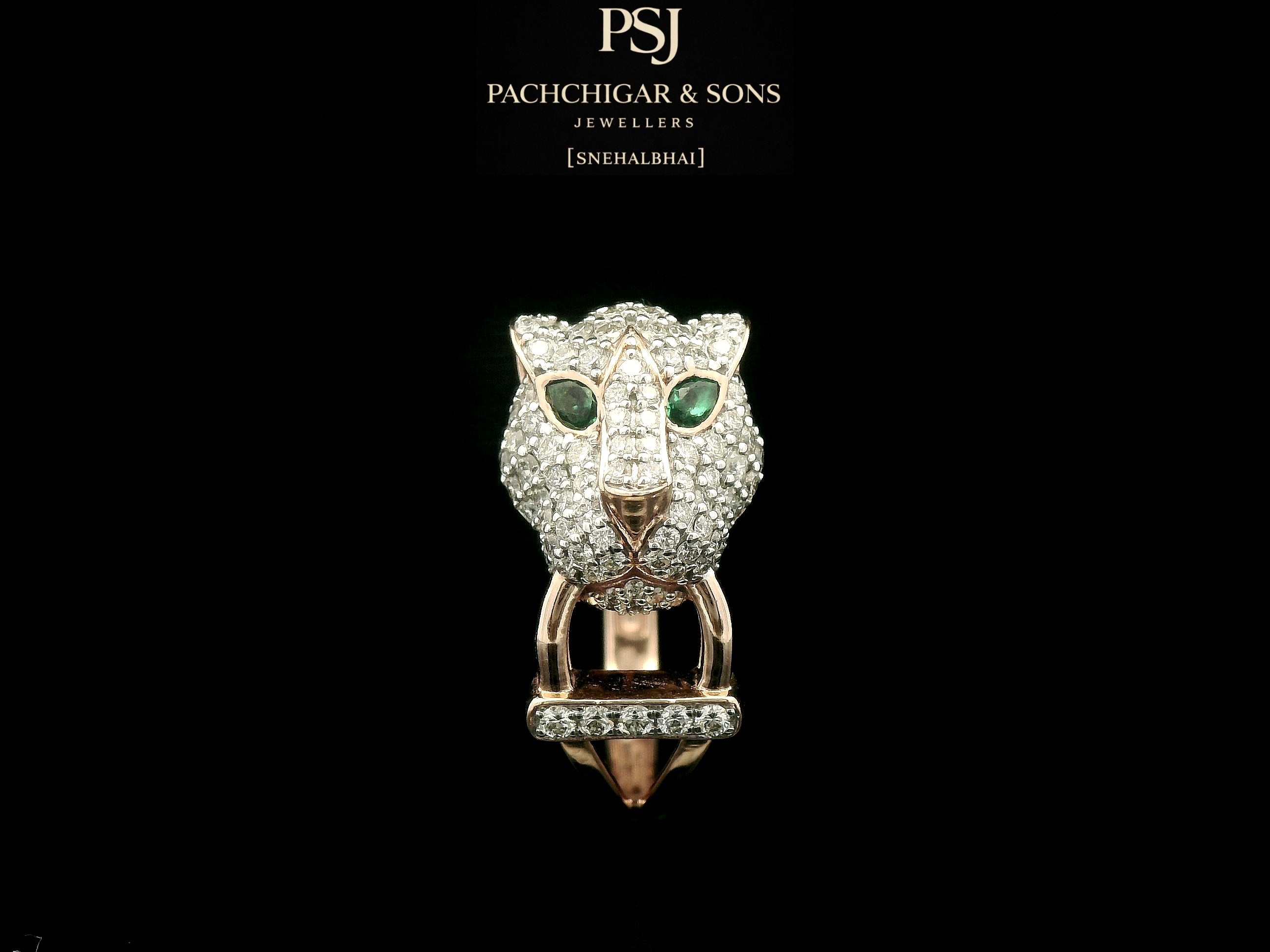 Panther Diamond Statement Ring with Emerald Eyes in Gold