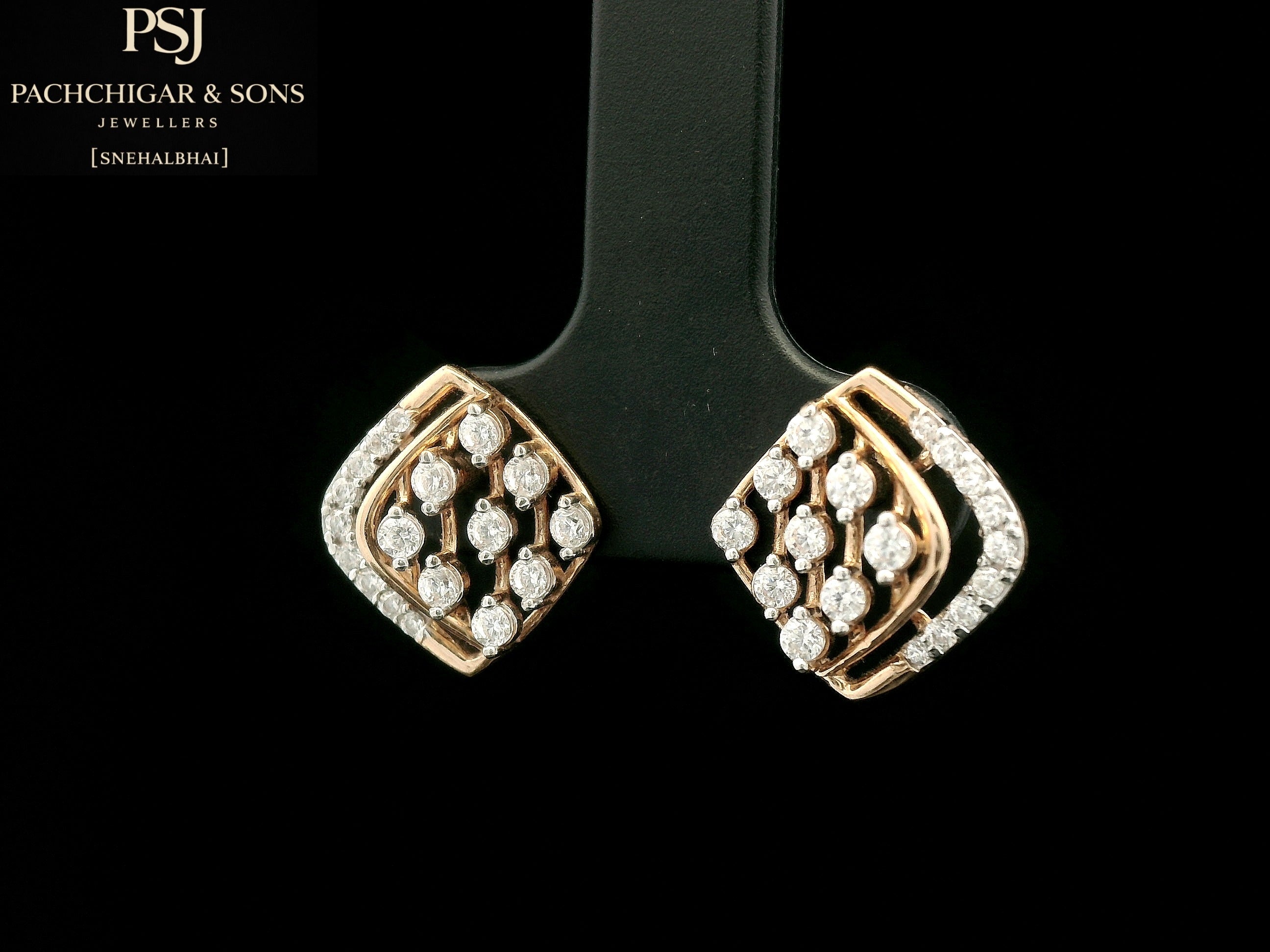 Geometric Diamond Stud Earrings