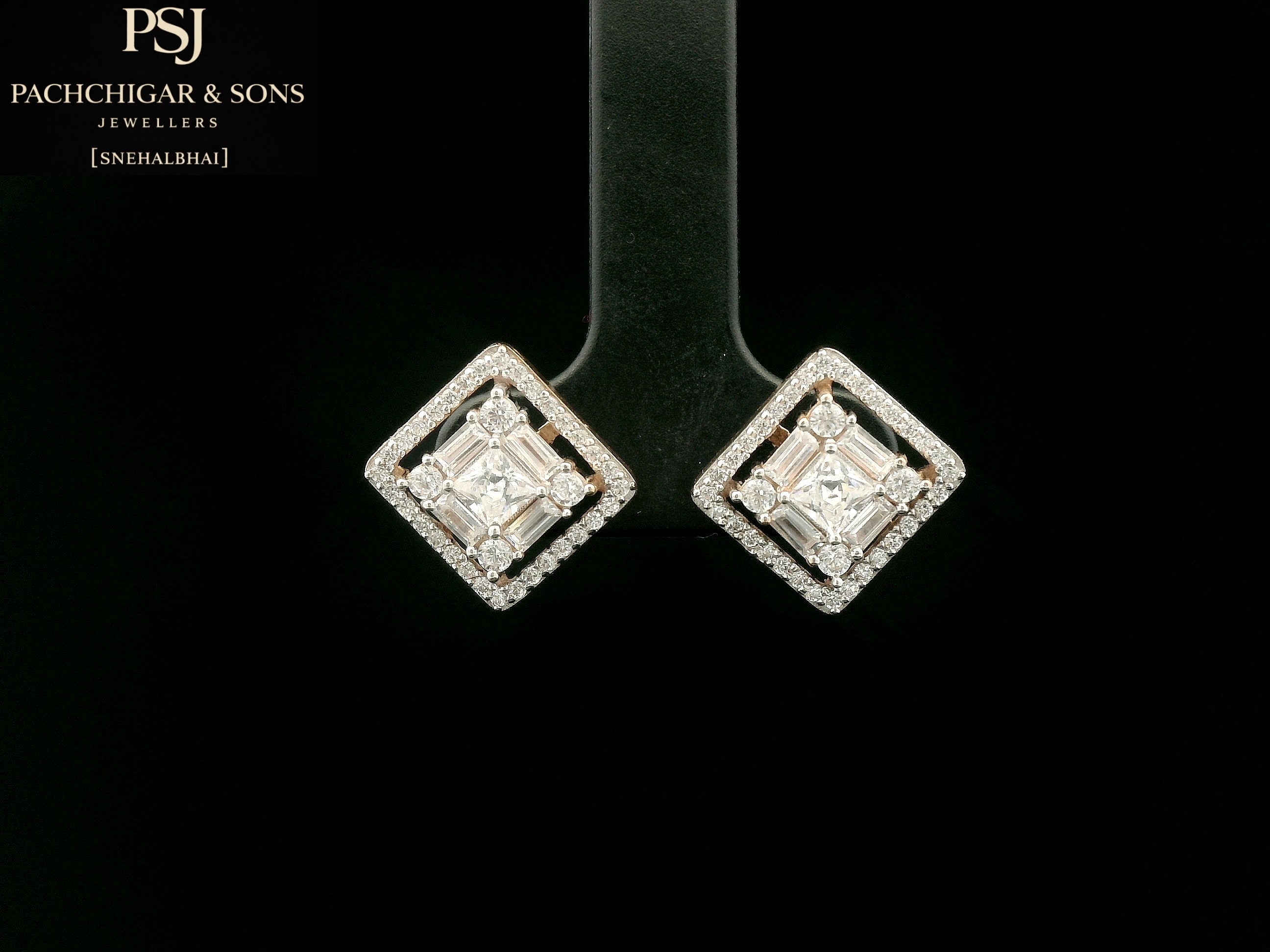 Square Halo Diamond Stud Earrings