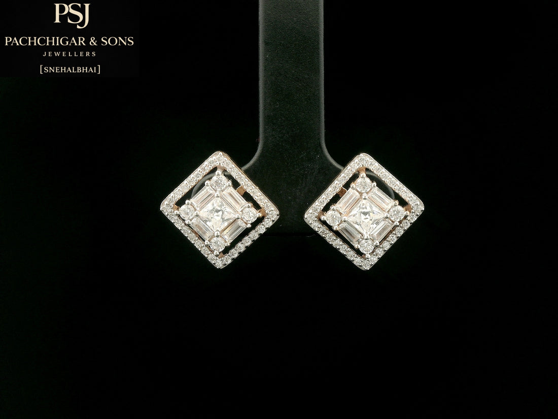 Square Halo Diamond Stud Earrings