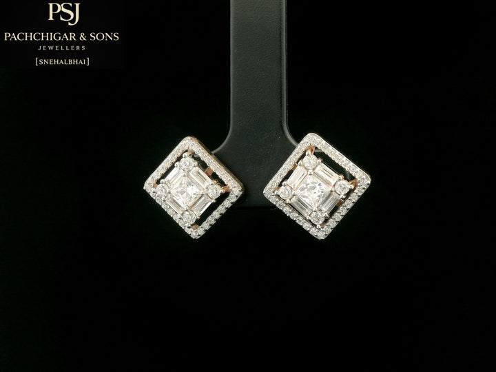 Square Halo Diamond Stud Earrings