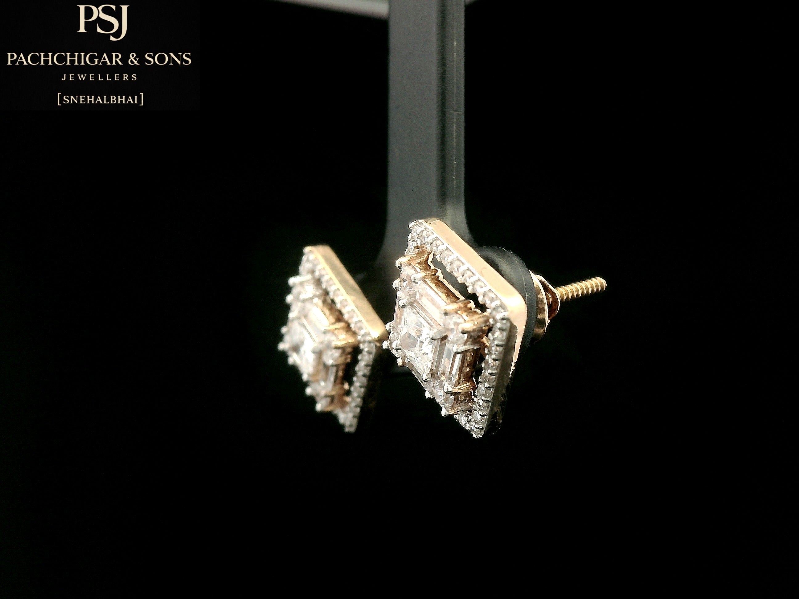 Square Halo Diamond Stud Earrings