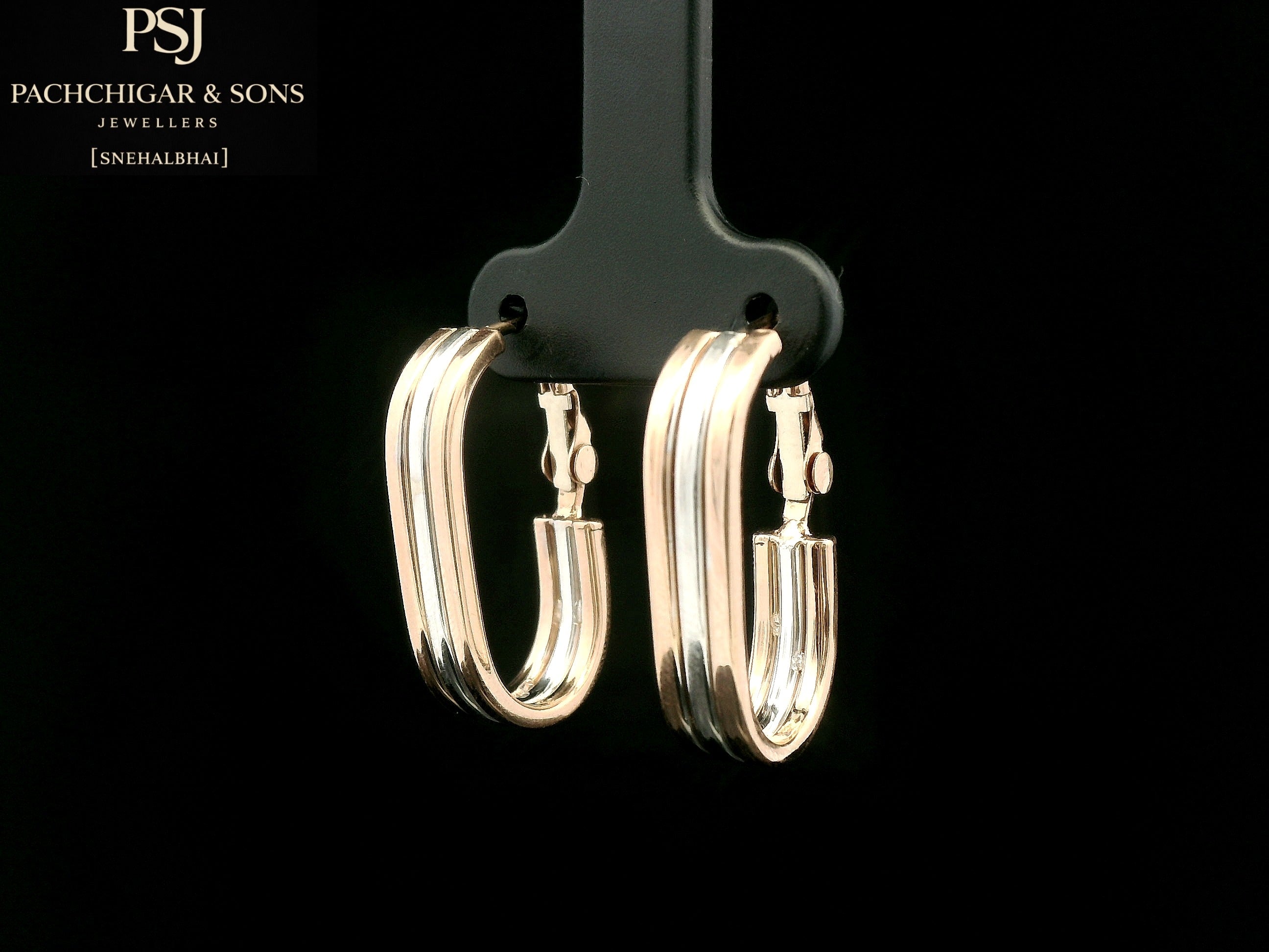 Dual Tone Oval Hoop Earrings