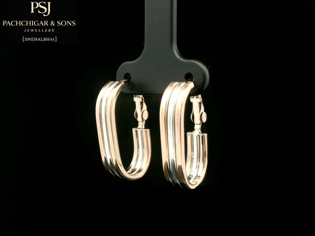 Dual Tone Oval Hoop Earrings