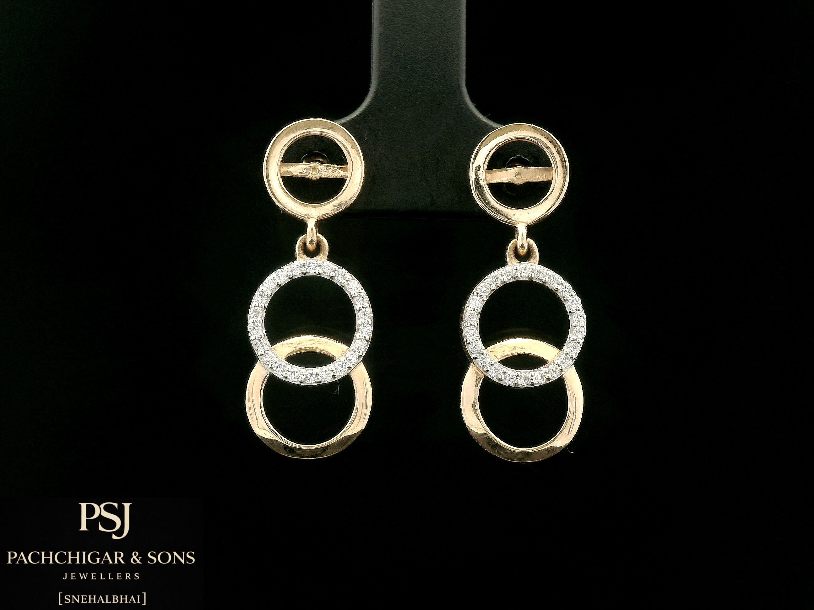 Double Circle Diamond Drop Earrings