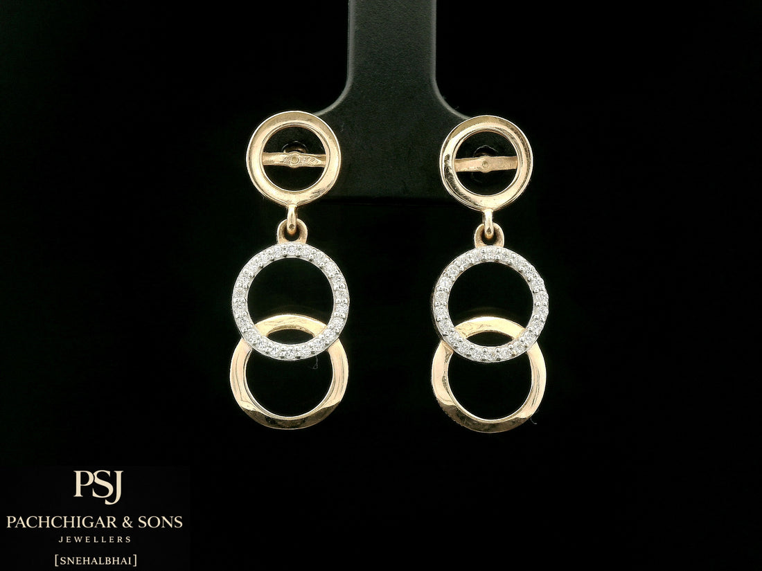 Double Circle Diamond Drop Earrings