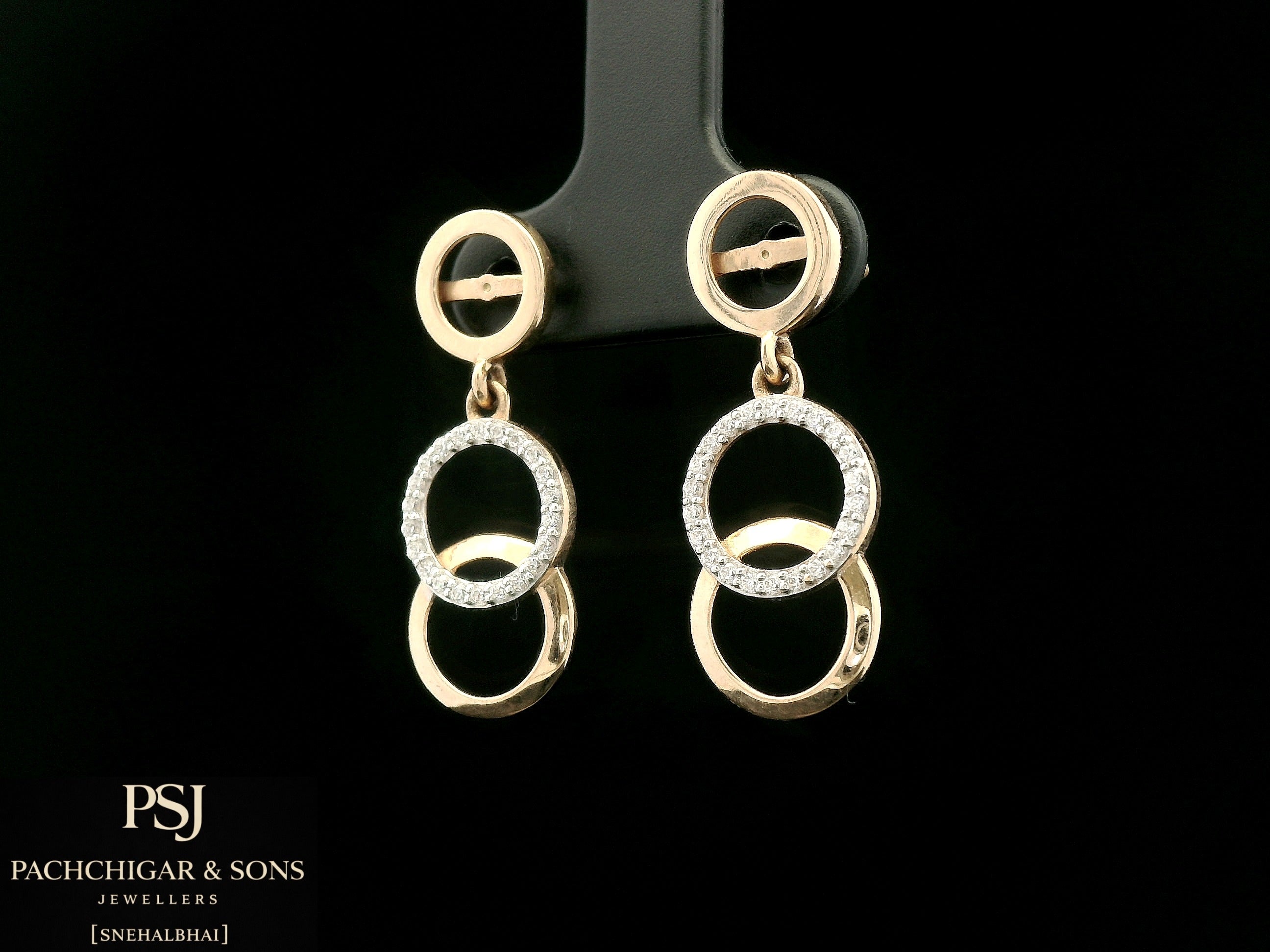 Double Circle Diamond Drop Earrings