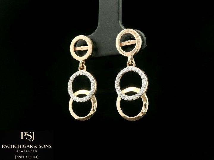Double Circle Diamond Drop Earrings