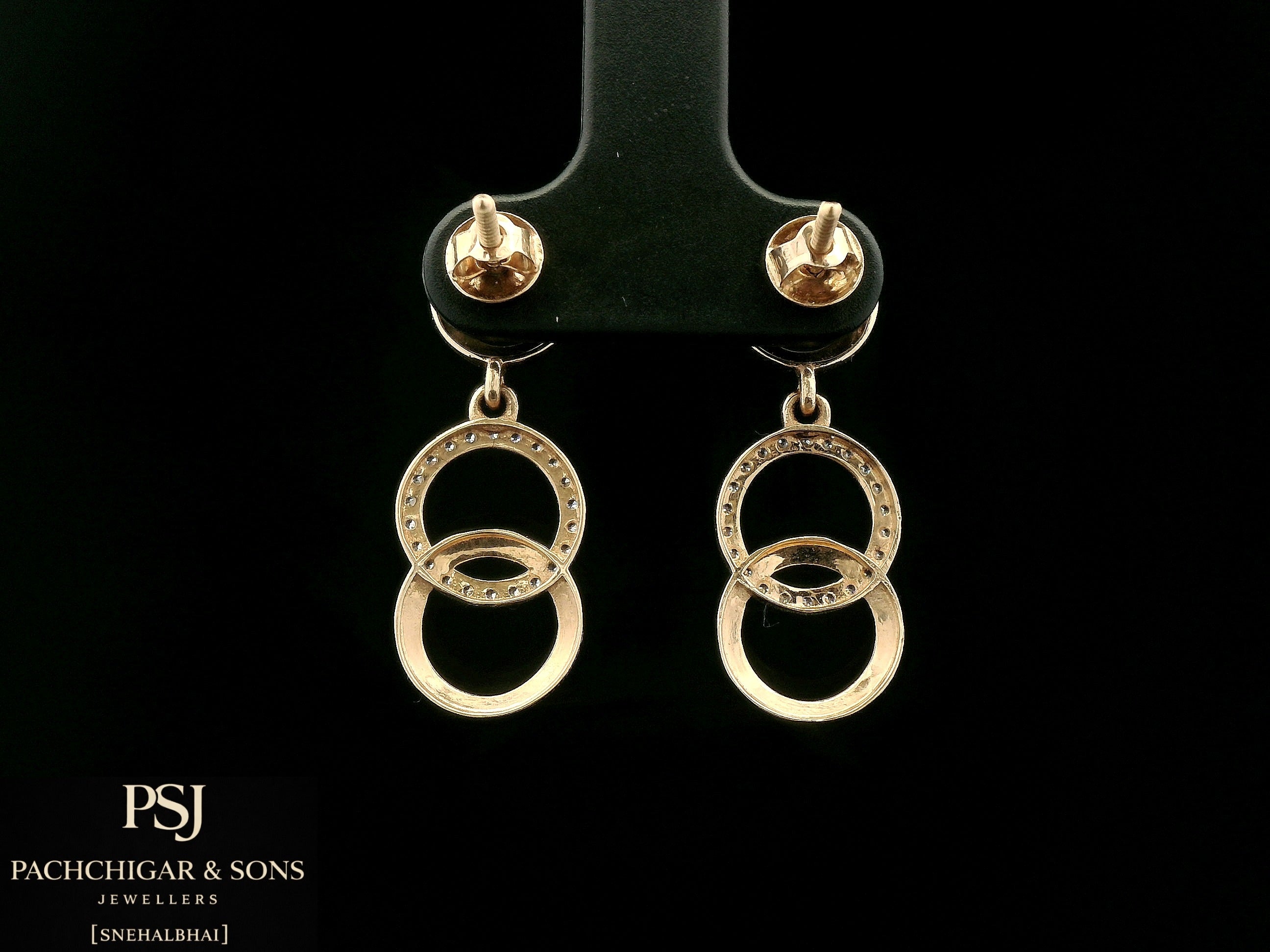 Double Circle Diamond Drop Earrings
