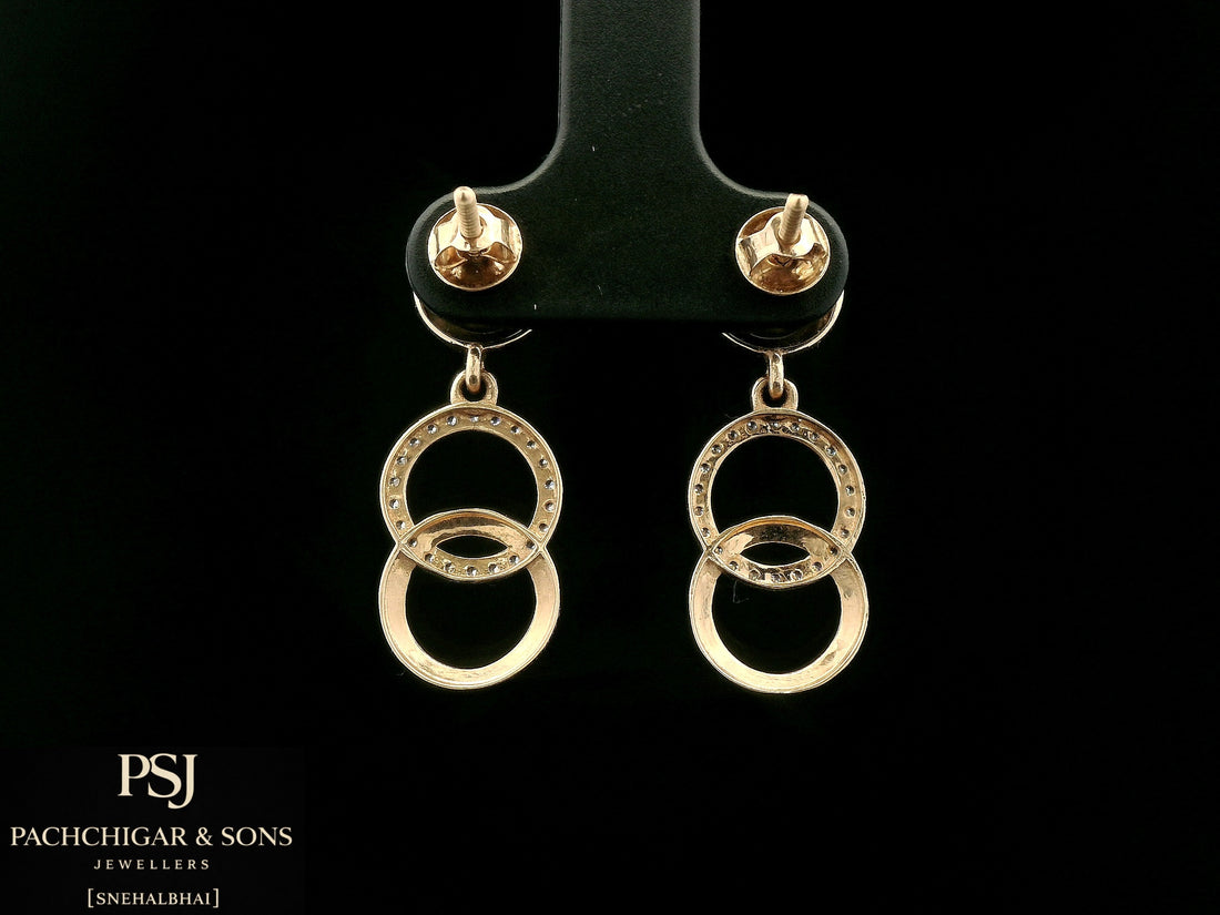 Double Circle Diamond Drop Earrings