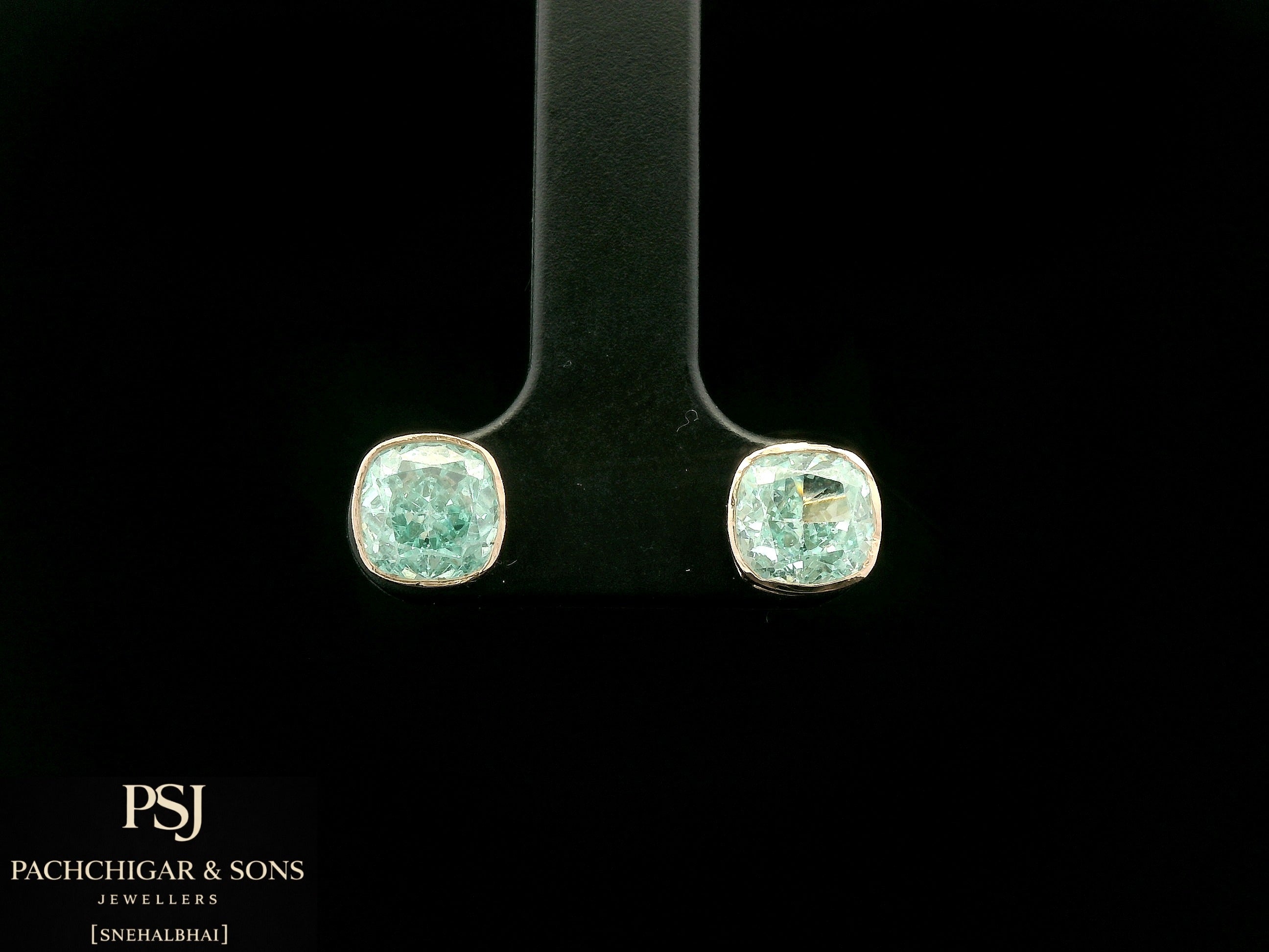 Cushion Cut Aqua Stone Stud Earrings