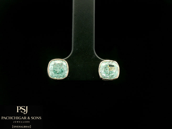 Cushion Cut Aqua Stone Stud Earrings