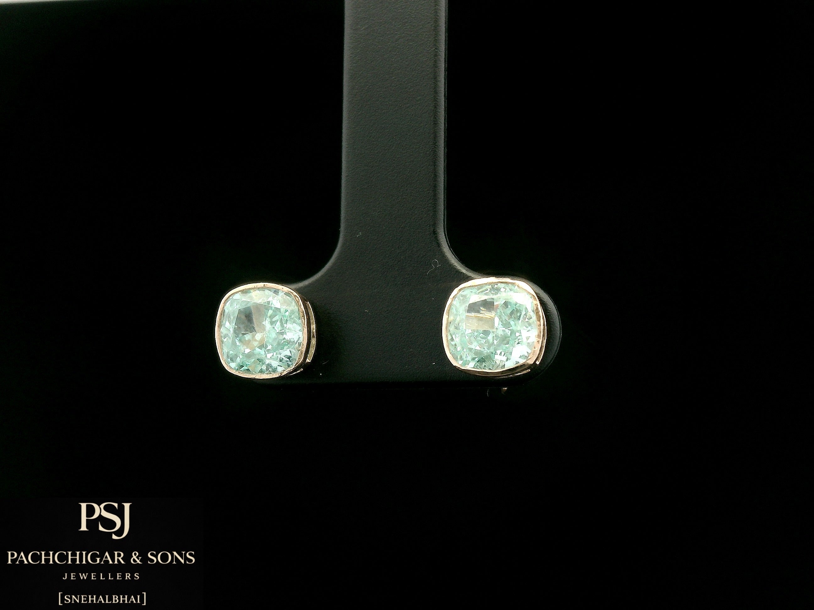 Cushion Cut Aqua Stone Stud Earrings