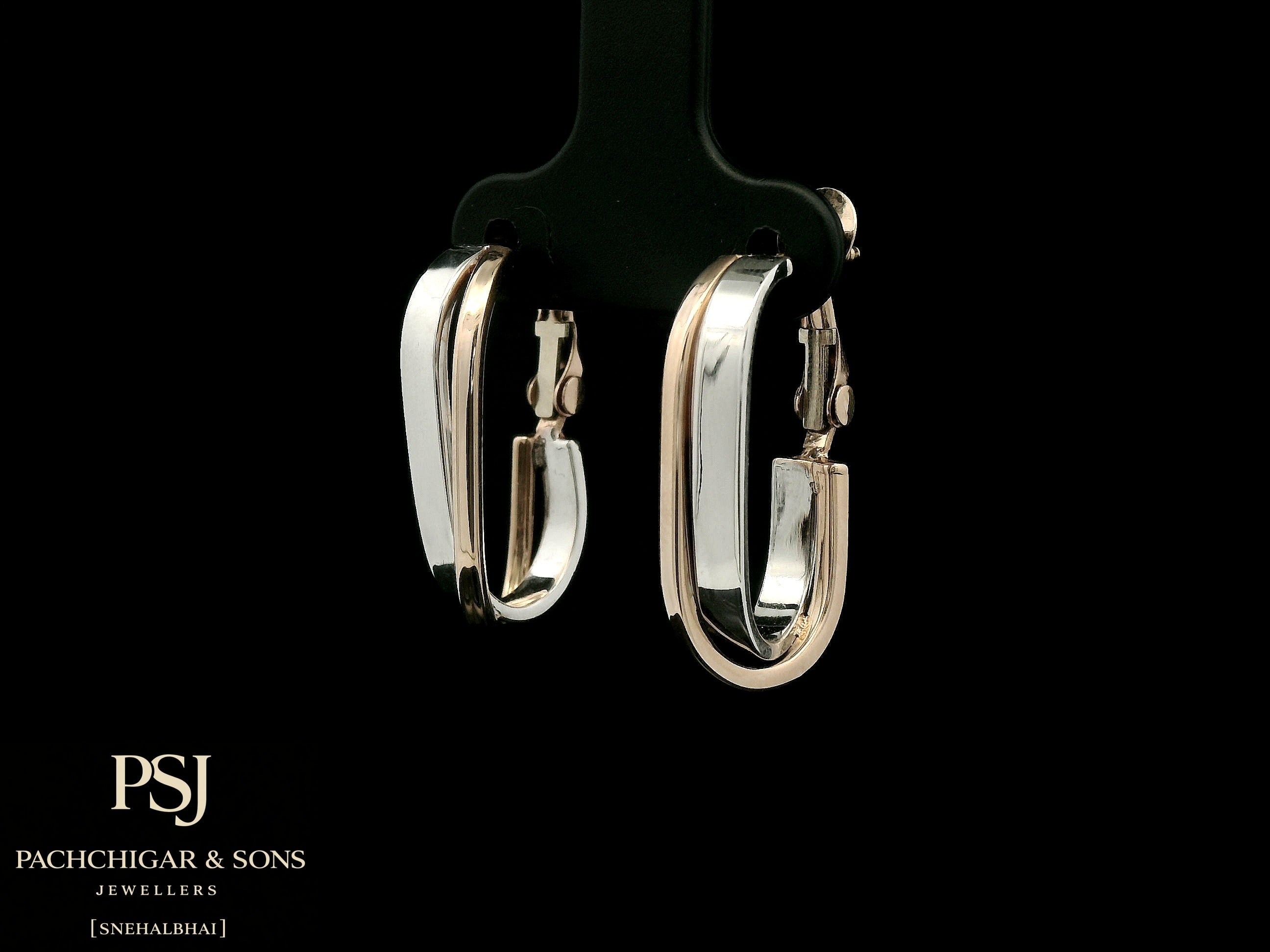 Sleek Dual Tone Oval Hoop Earrings