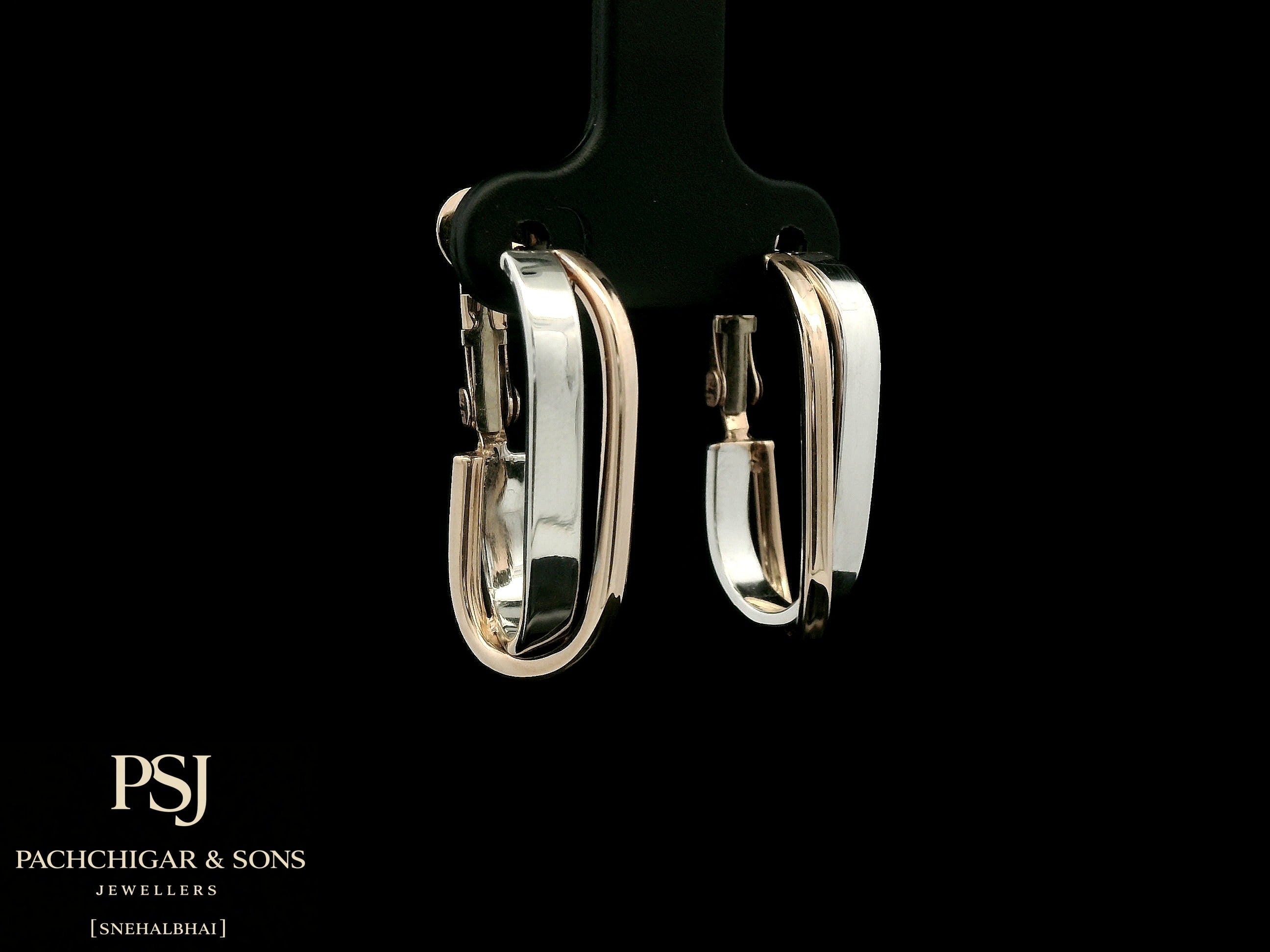 Sleek Dual Tone Oval Hoop Earrings